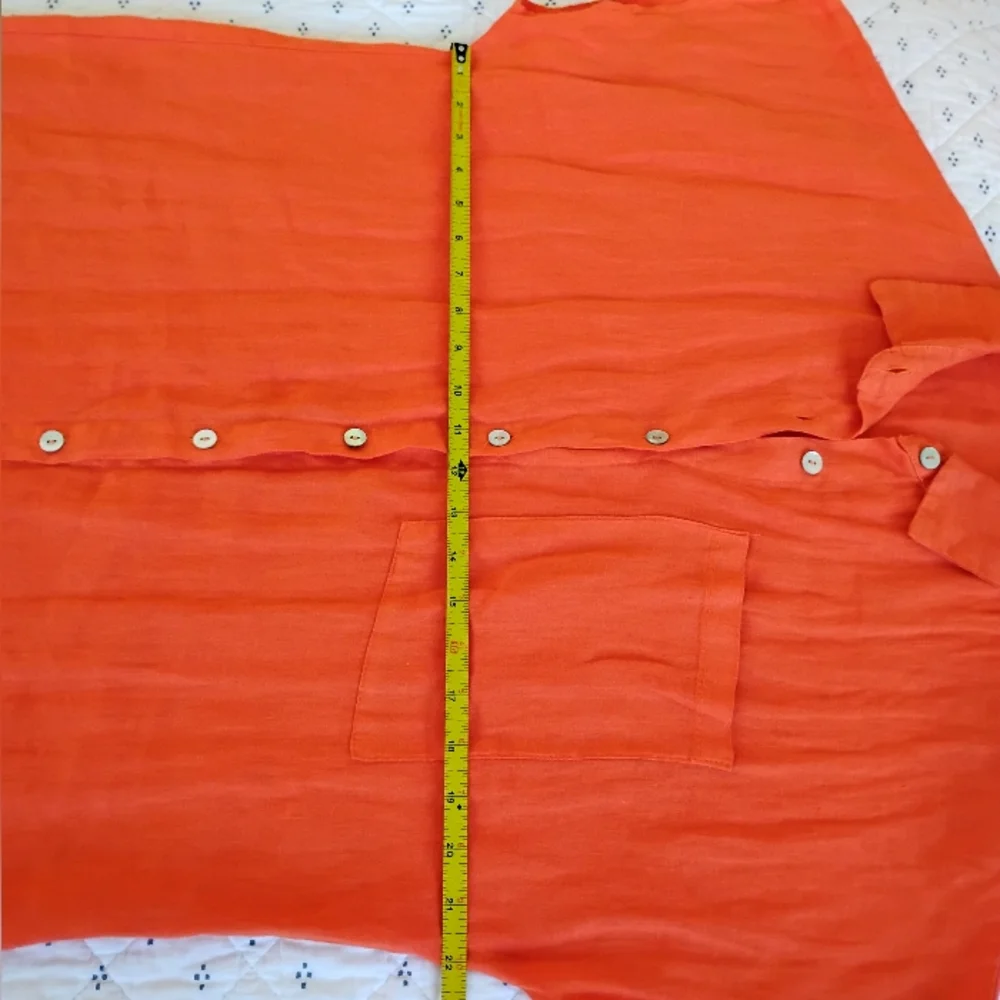 LUA Made in Italy Vibrant Orange 100% Linen Button Down Dress - Picture 14 of 15
